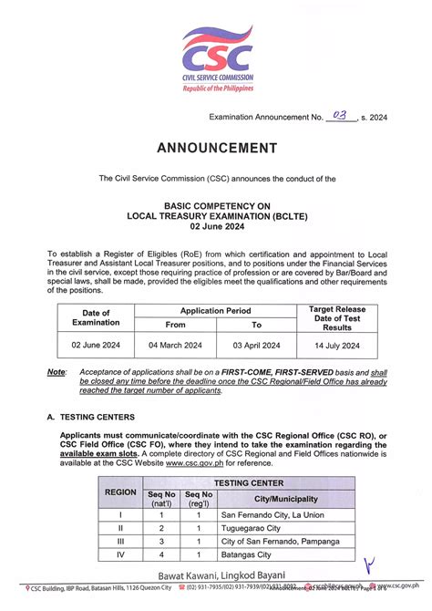 bclte exam schedule 2024|Examination Announcement No. 03 s. 2024 .